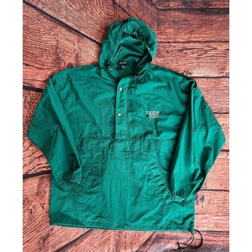 Vintage IZOD Green Windbreaker Jacket 1/4 Zip Pullover Mens Large